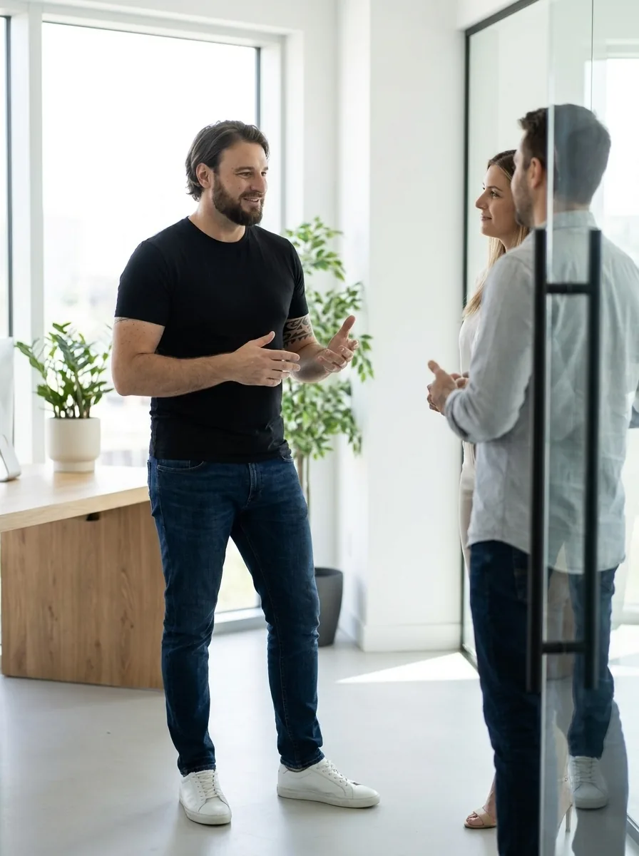 Alessio Vinassa in conversation with clients